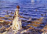 Fishing Canvas Paintings - Girl Fishing